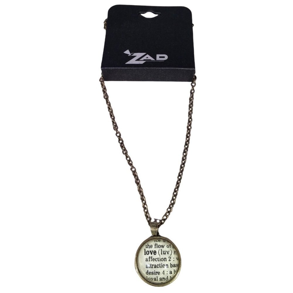 ZAD Necklace Pendant Gold Cream LOVE Definition Dictionary Brass Bronze